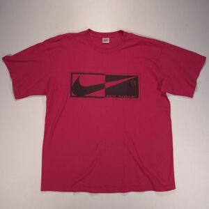 Vintage Nike Single Stitch Big Logo T Shirt Mens XL Rasberry Color GUC! USA!